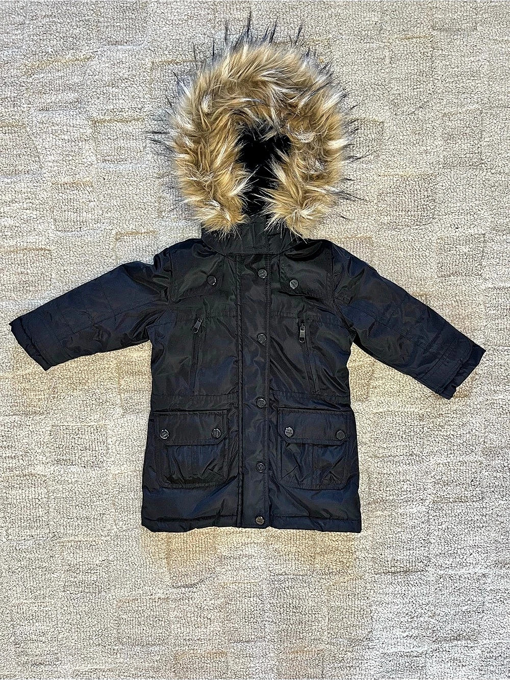 Steve Madden Girls Size 2T Black Faux Fur Hood Parka